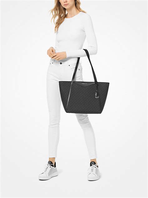 michael michael kors whitney large logo tote bag|michaelkhorsbeigecolorleatherquiltedlookchainandleatherstrap.